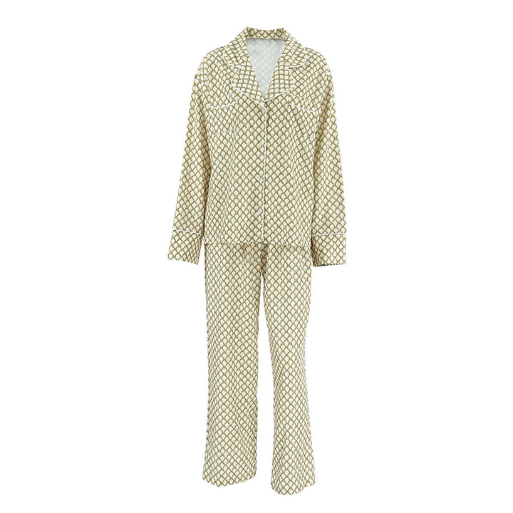 Dame elegant pyjamasæt med moderne geometrisk mønster og komfortable detaljer Stilla