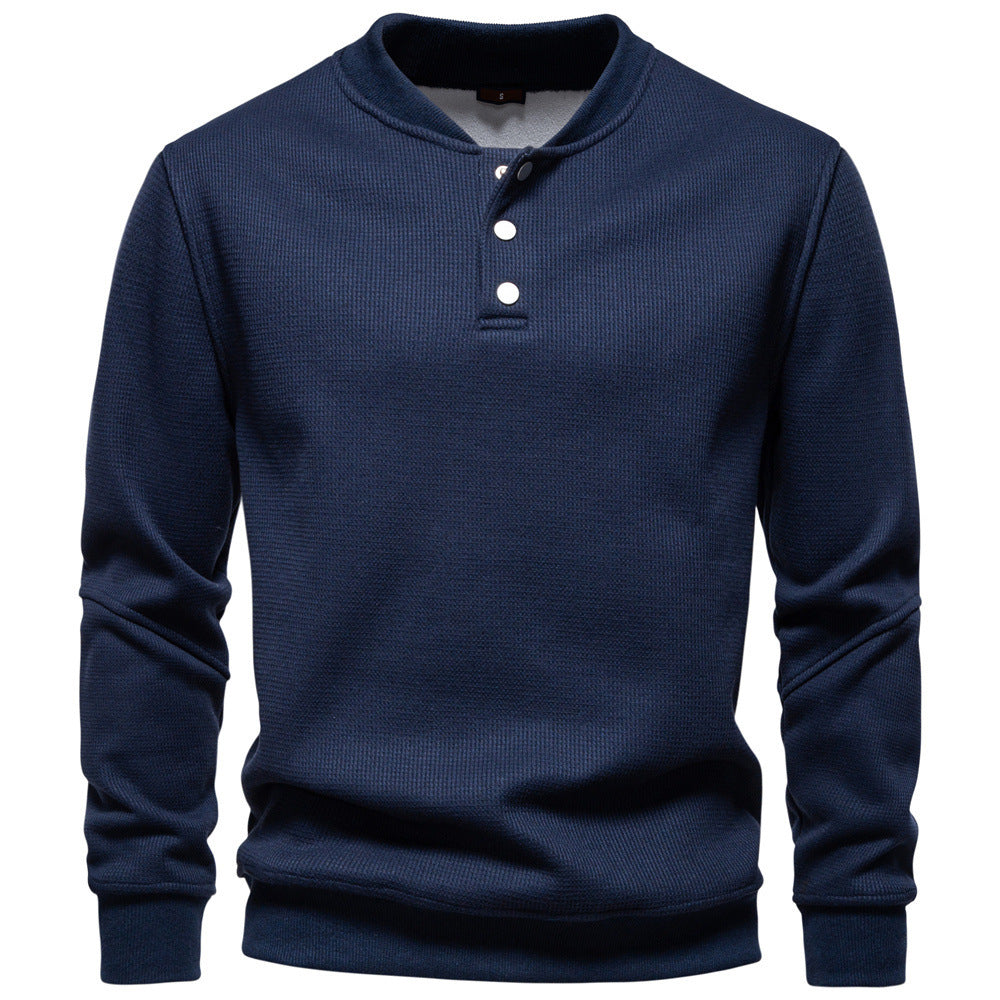 Herrer nan vaffelstruktur-Henley-pullover med kort tryknaplukning og ribkant Skovae