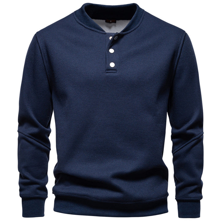 Herrer nan vaffelstruktur-Henley-pullover med kort tryknaplukning og ribkant Skovae
