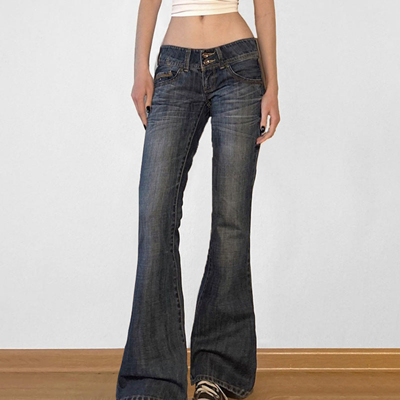 Dame flared jeans med høj talje og fashionable detaljer Skovae
