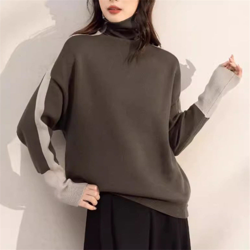 Kvinder Casual Turtleneck Sweater med Kontrast Ærmer Stilla