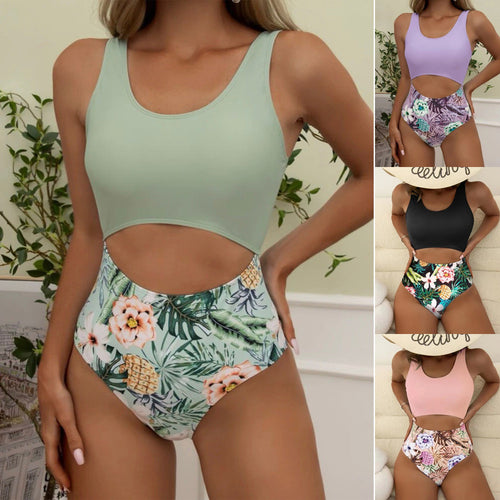 Dame Én-delt Badedragt med trendy Crop-Top og floralt Design Stilla