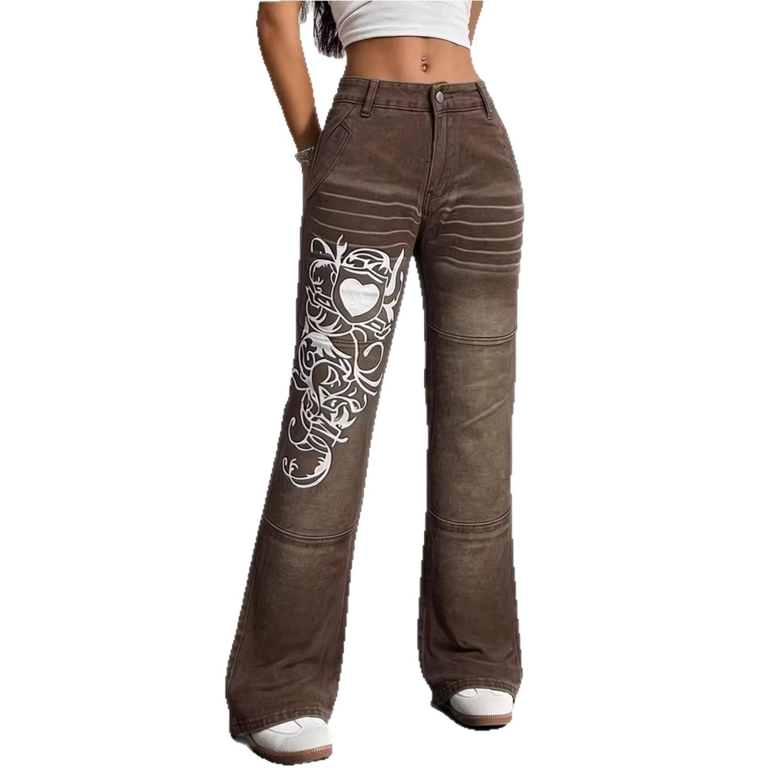 Dame baggy jeans med kunstnerisk tryk Skovae