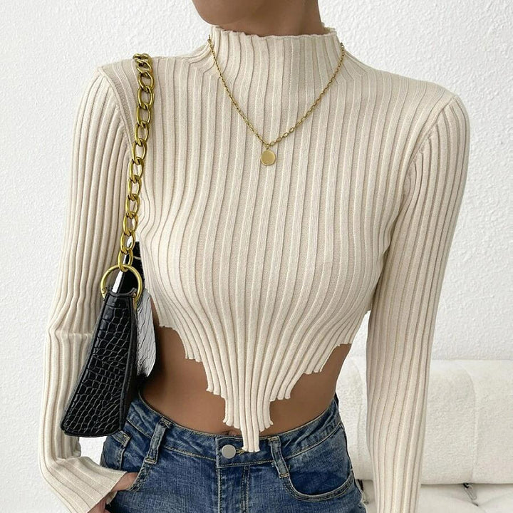 Dame Crop-top med høj krave og ribbet design Stilla