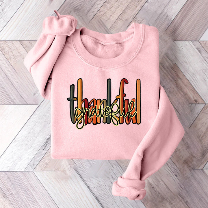 Kvinders sweatshirt med kreativ "thankful" tekst og behagelig pasform Stilla