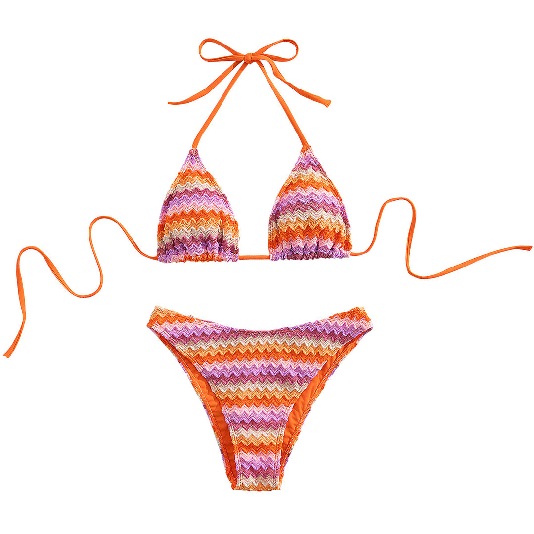 Dame Triangel-Bikini med romantisk bølgemønster Skovae