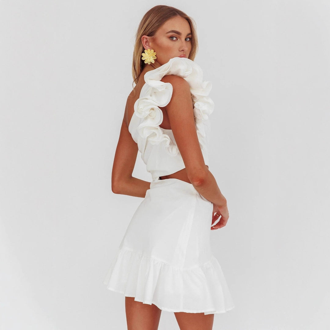 Dame Elegant Cut-Out Kjole med Flæse Detaljer Skovae