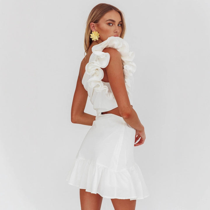 Dame Elegant Cut-Out Kjole med Flæse Detaljer Skovae