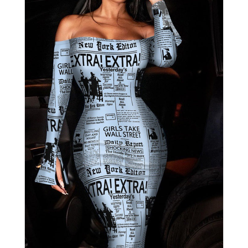 Dame Off-Shoulder Slangeskind-Print Bodycon Kjole Stilla