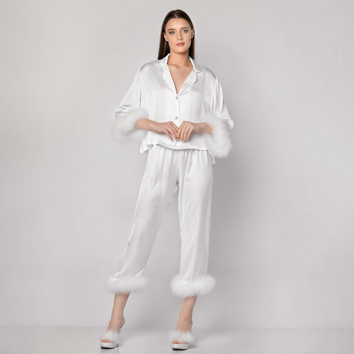 Dame elegant satin pyjamas med stilfulde plys-forbedringer Stilla