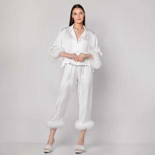 Dame elegant satin pyjamas med stilfulde plys-forbedringer Stilla