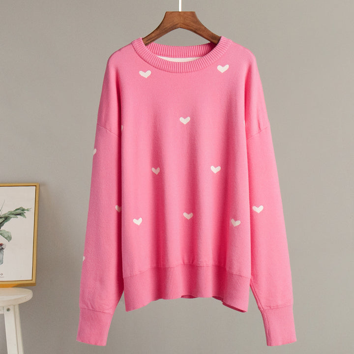 Kvindernes hyggelige oversized sweater med hjerte mønster Stilla
