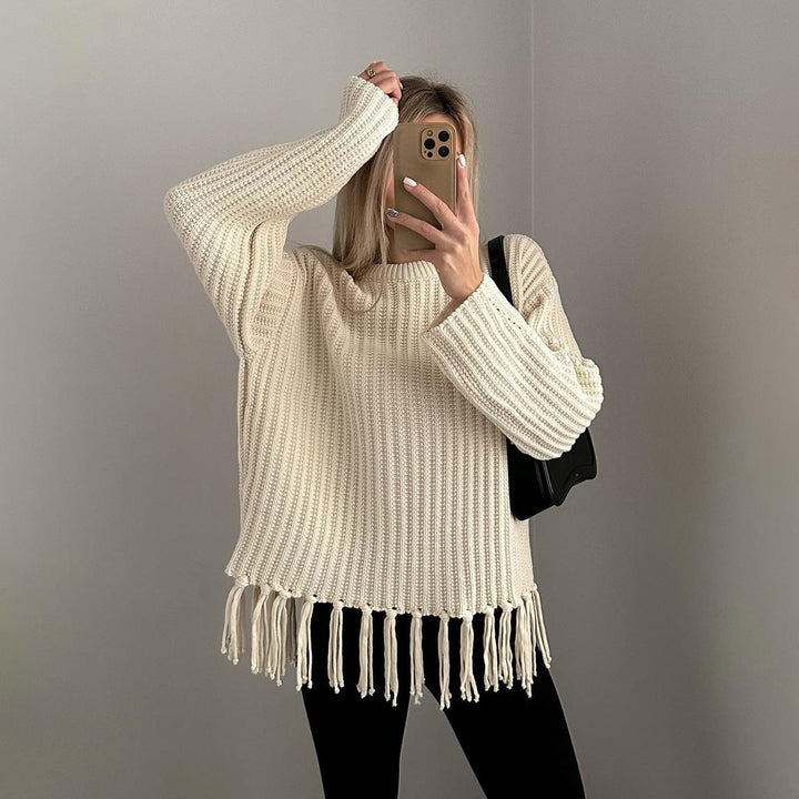 Kvinder Strikket Sweater med Frynser Skovae