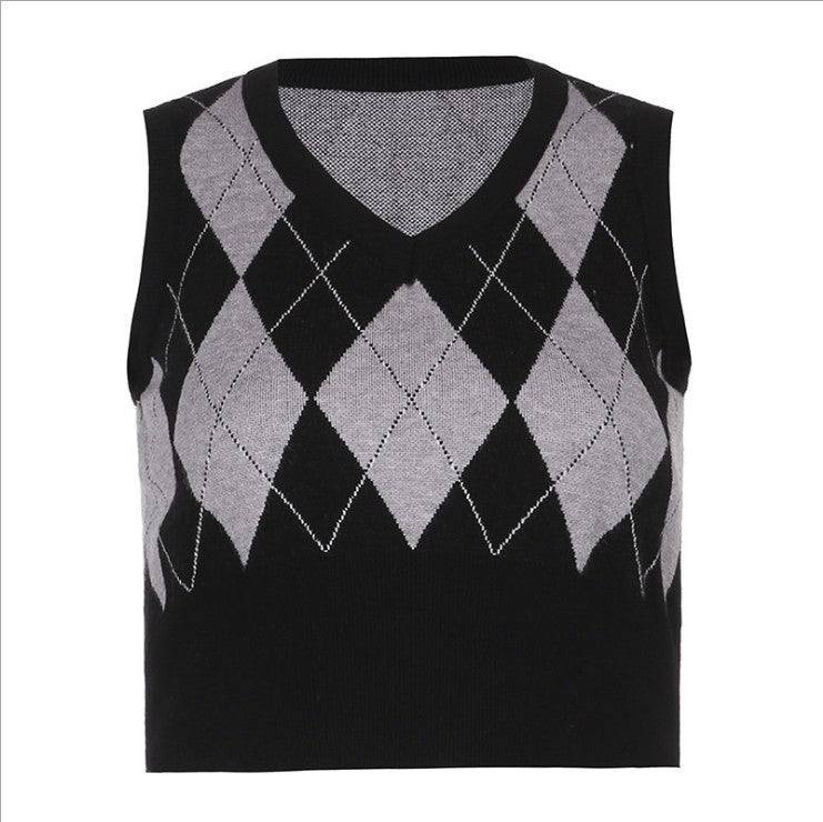 Dame cropped striktop med moderne rhombemønster Skovae