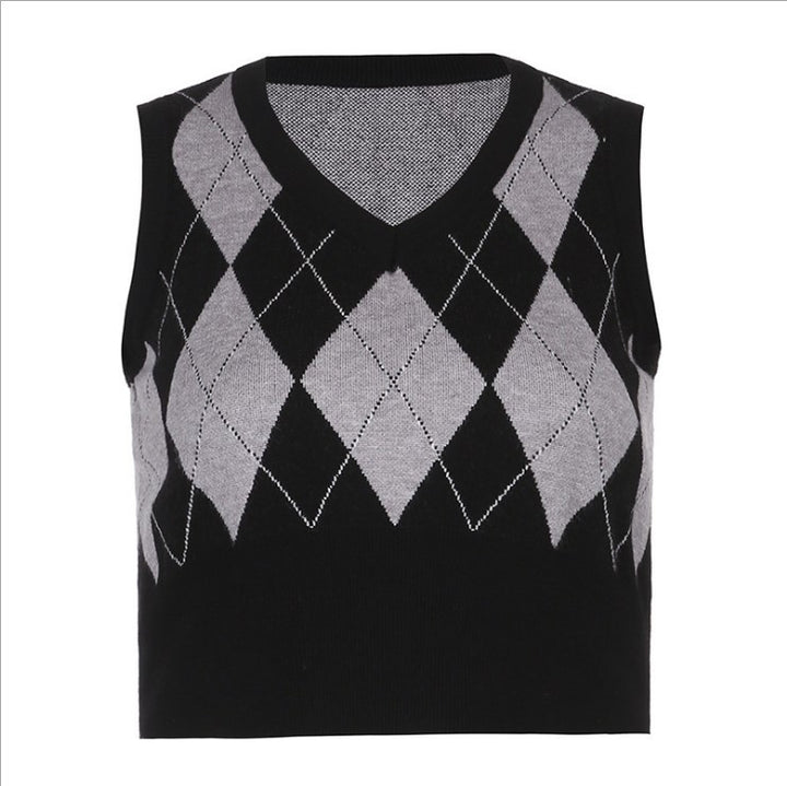 Dame cropped striktop med moderne rhombemønster Skovae