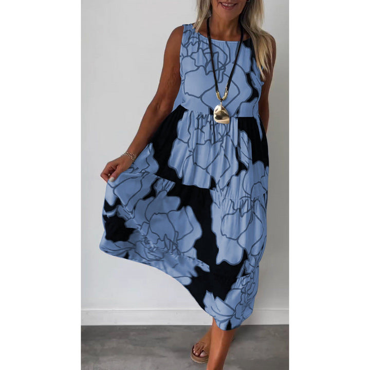 Dame Maxikjole med floral design og asymmetrisk kant Stilla