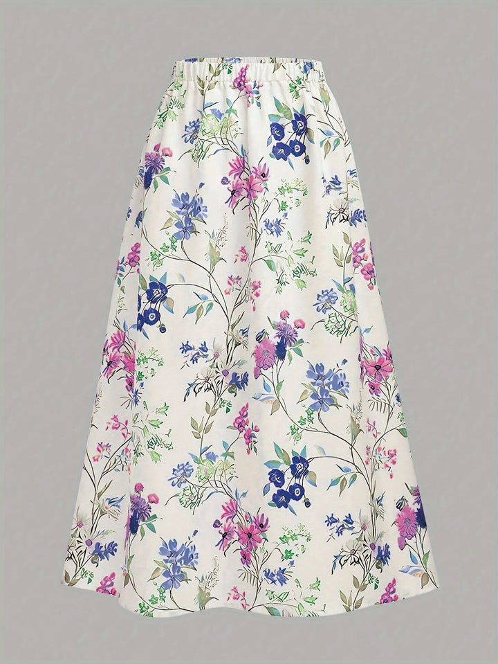 Dame maxikjole med blomsterprint og elastisk talje Skovae