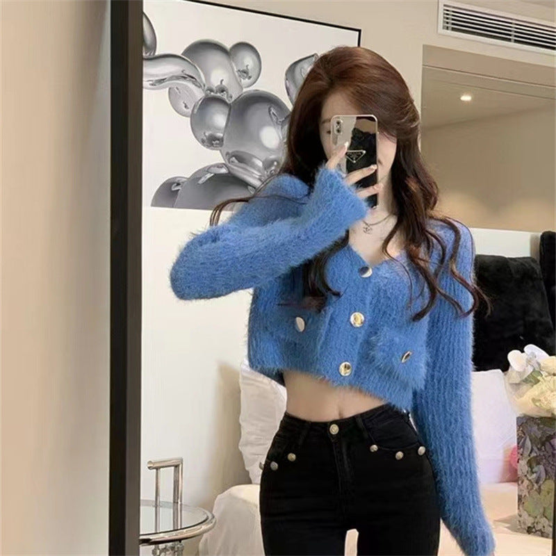 Femme Fluffy Tekstur Knappet Cardigan Stilla