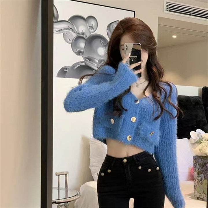 Femme Fluffy Tekstur Knappet Cardigan Stilla