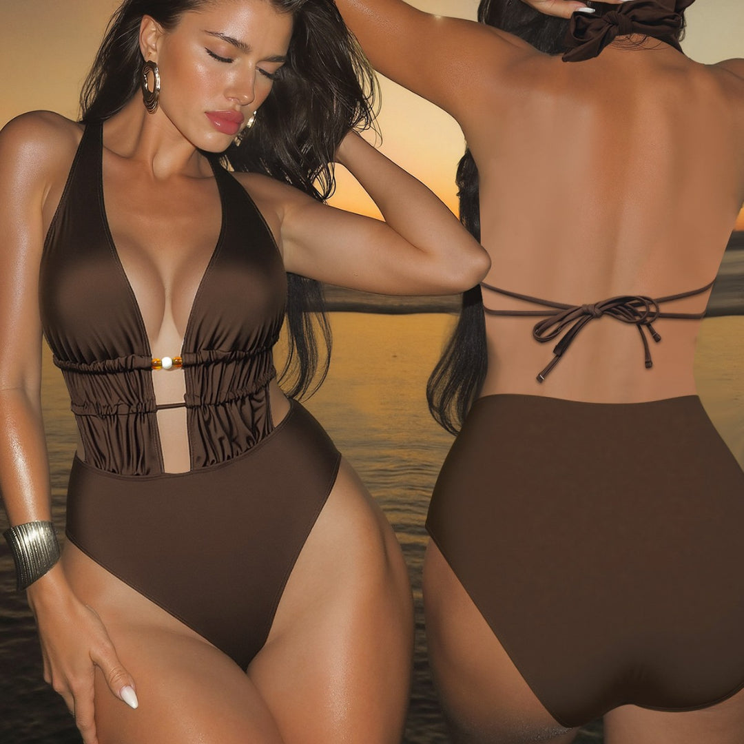 Dame Elegant Monokini med dyb V-udskæring og raffinerede detaljer Skovae