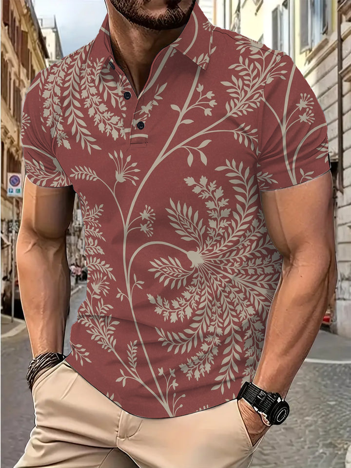 Herrer kortærmet poloshirt med detaljeret blomster mønster og åndbare egenskaber Stilla