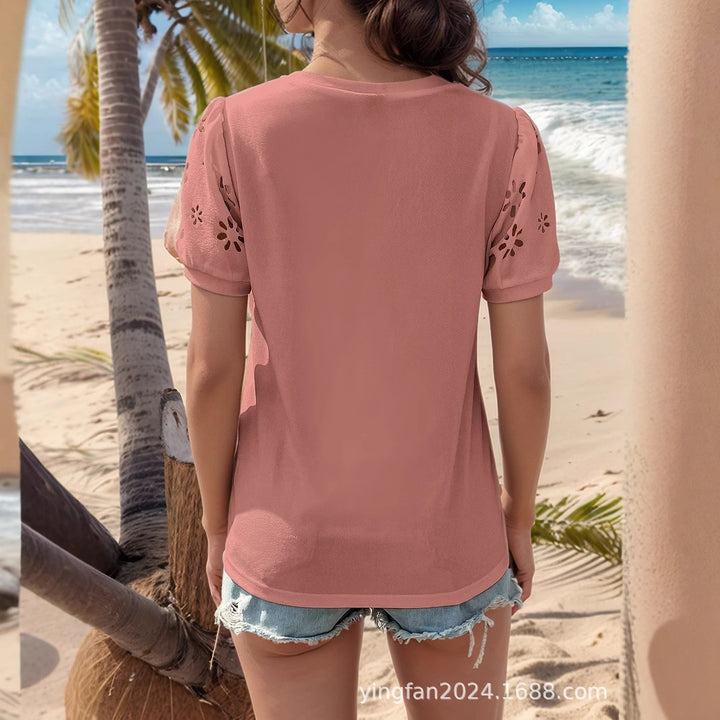 Dame Eyelet Puffærme Top Stilla