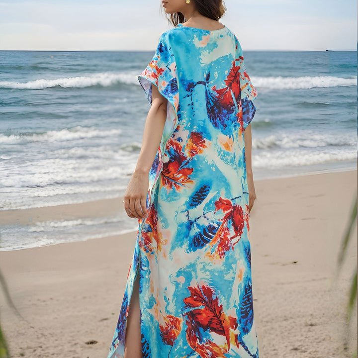 Dame Strandoverdel med farverigt tryk og sidelommer Stilla