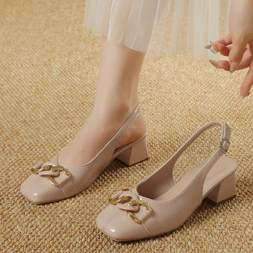 Dame Slingback-pumps med elegant kæde-detalje og komfortabel blokhæl Stilla