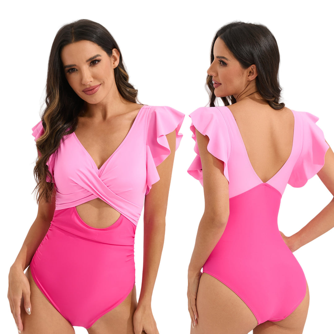 Dame Farverig Cut-Out Badedragt med Volanger Stilla