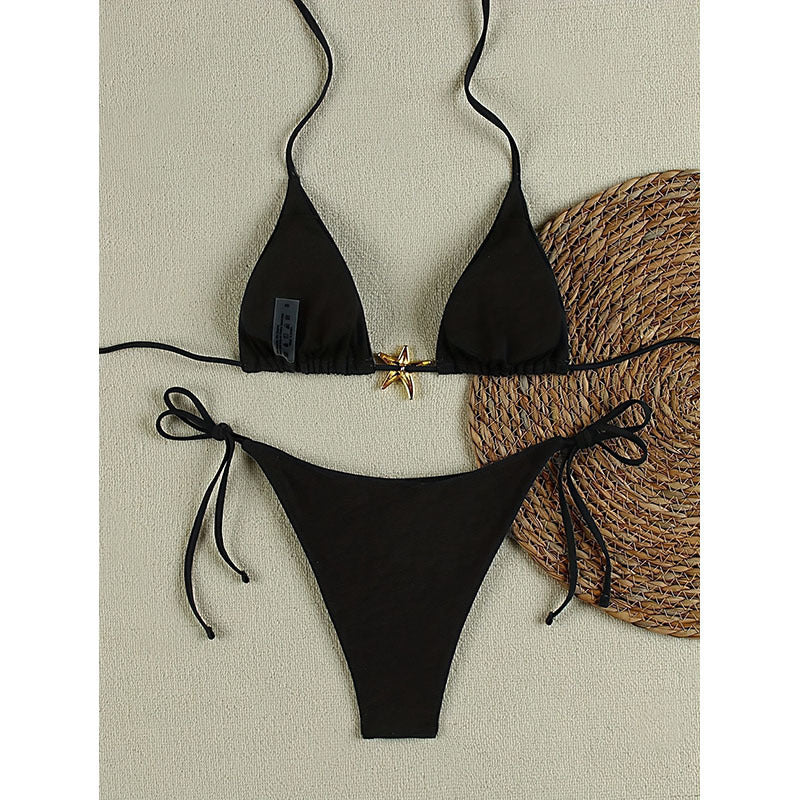 Dame Elegant trekantet bikini med gylden applikation Skovae