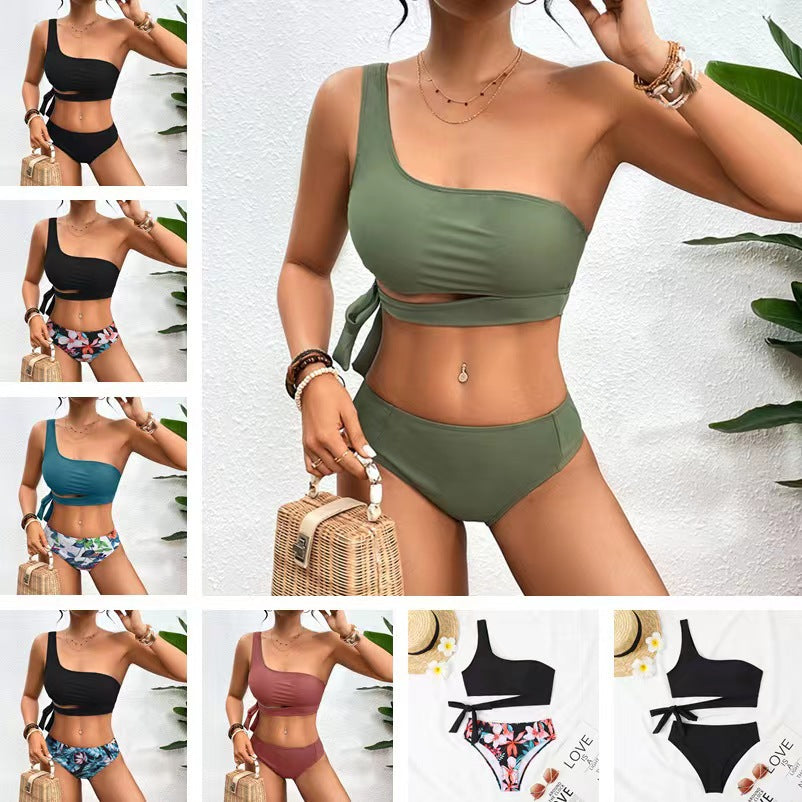 Dame bikini med asymmetrisk skæring og justerbare bånd Stilla