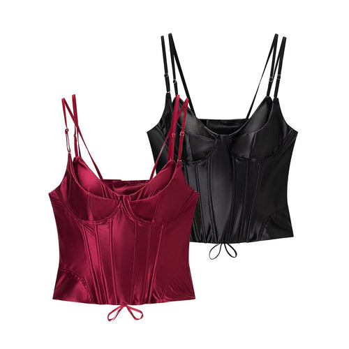Dame korset-top med luksuriøs satin-finish og justerbare stropper Skovae