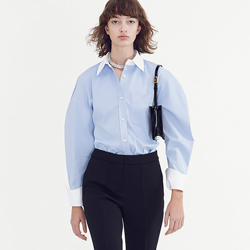 Dame let bluse med kontrasterende krave Stilla