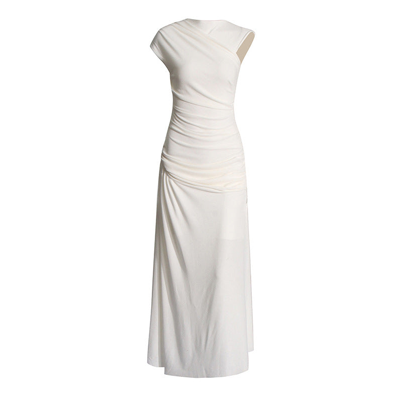 Dame maxikjole med innovativt omslagdesign og elegant drapering Skovae
