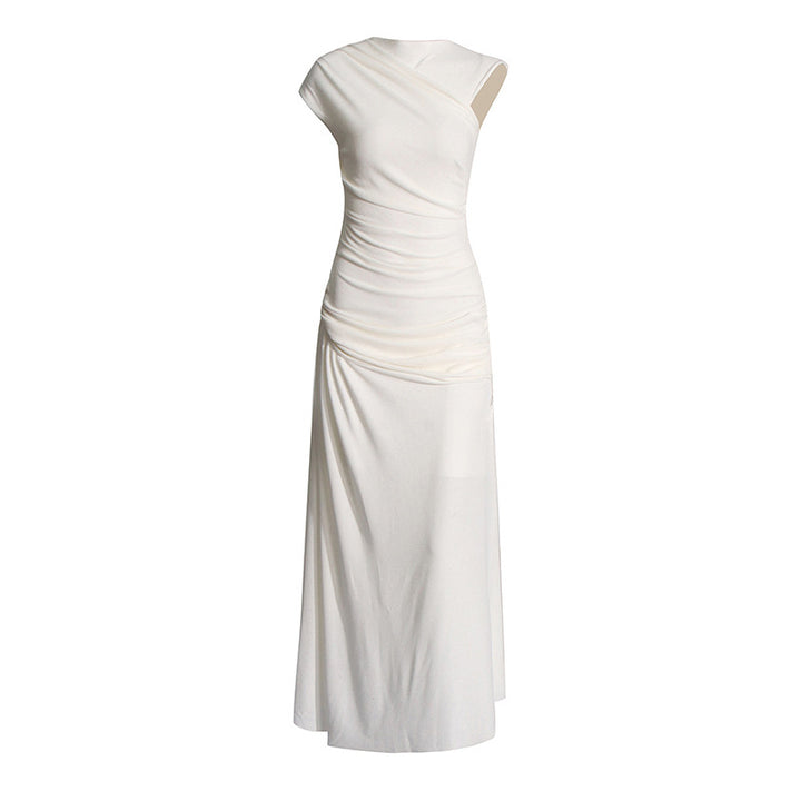 Dame maxikjole med innovativt omslagdesign og elegant drapering Skovae