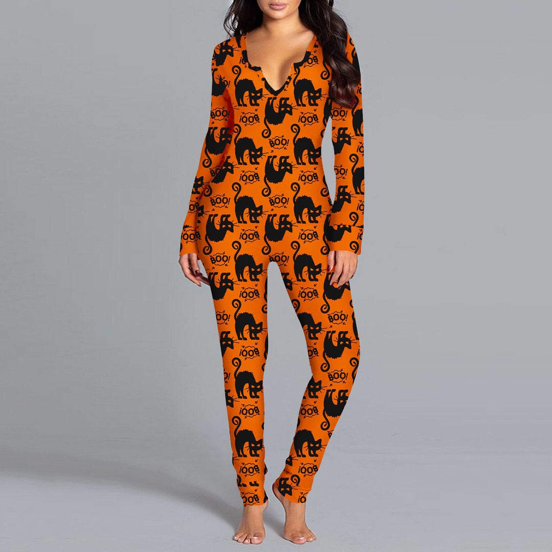 Dame Langærmet Halloween-tema Onesie Pyjamasæt Stilla