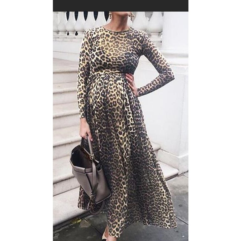 Dame Trendy Maxikjole med gennemsigtigt leopardmønster og elegant taljebind Stilla