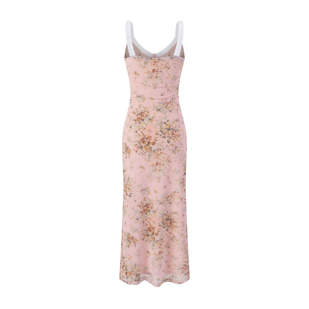 Dame floral maxikjole i let chiffon med dyb V-hals og justerbare stropper Stilla