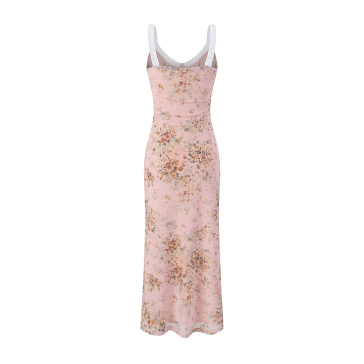 Dame floral maxikjole i let chiffon med dyb V-hals og justerbare stropper Stilla