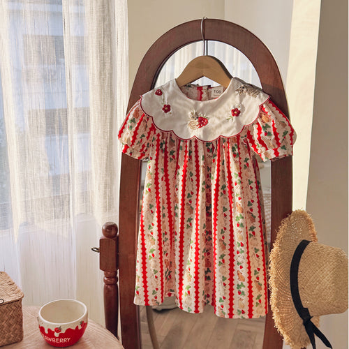 Pige Vintage Floral Smocked Kjole med iøjnefaldende detaljer Stilla
