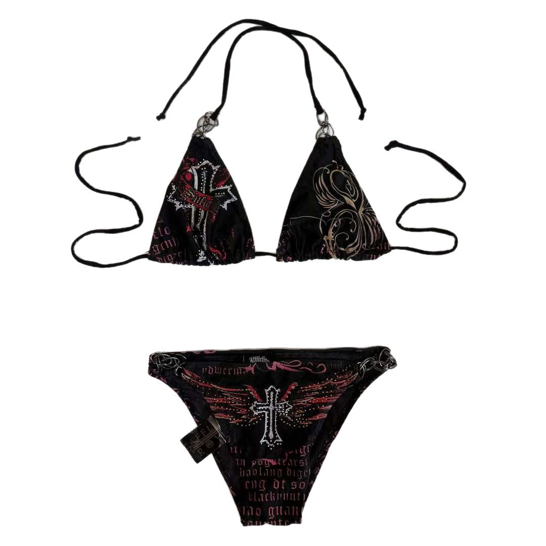 Dame bikini sæt med unikt tryk og glitrende applikationer Skovae