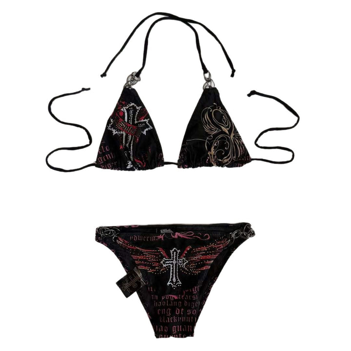 Dame bikini sæt med unikt tryk og glitrende applikationer Skovae