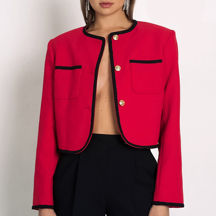 Dame Kort blazer med elegante perledetaljer og lommer Stilla