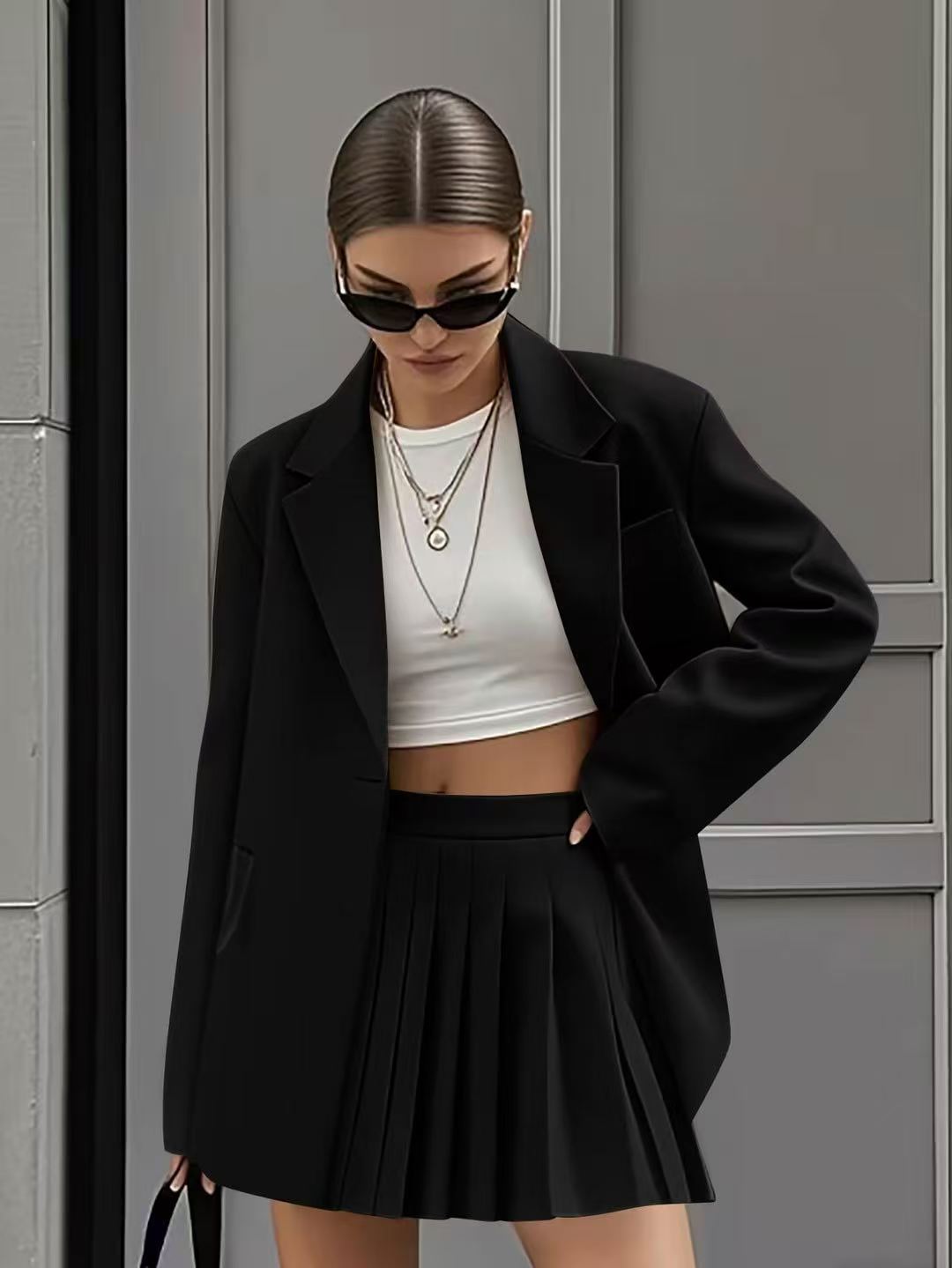 Dame Oversized Blazer med plisseret Nederdel Stilla
