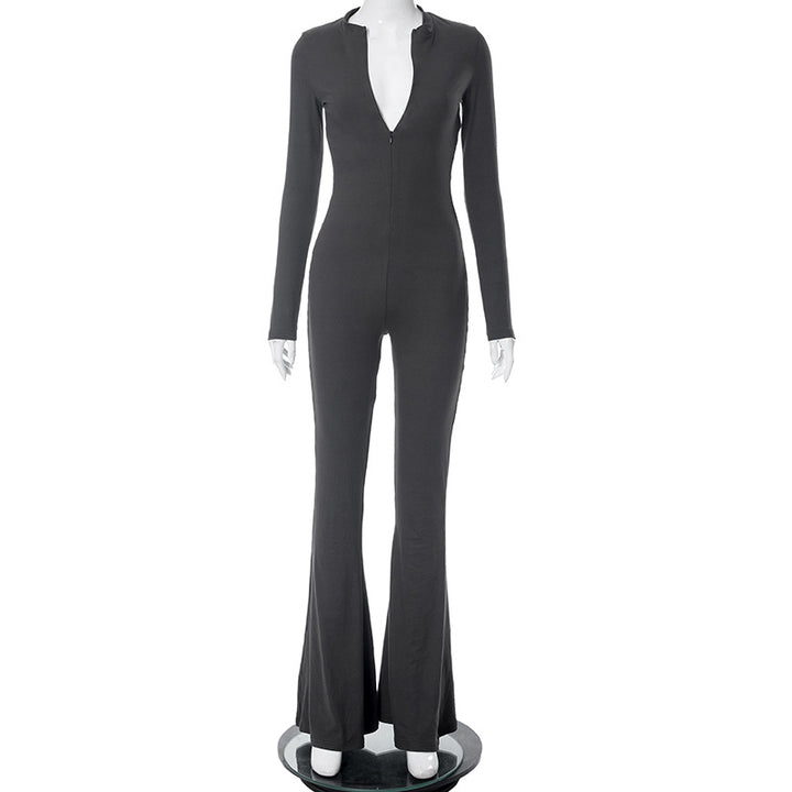 Dame Udringet Langærmet Jumpsuit med Lynlåsdetaljer Stilla