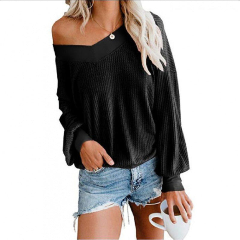 Kvindernes Oversized Bomuldsbluse med Casual V-Hals og Rib Detaljer Stilla
