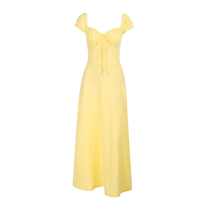 Dame Elegant Maxi Kjole med Samling og Pufærmer Stilla