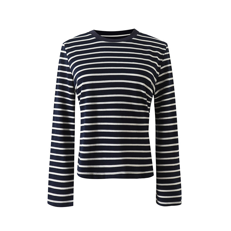 Damer Stribet Langærmet T-shirt med Rund halsudskæring og blødt stof Stilla