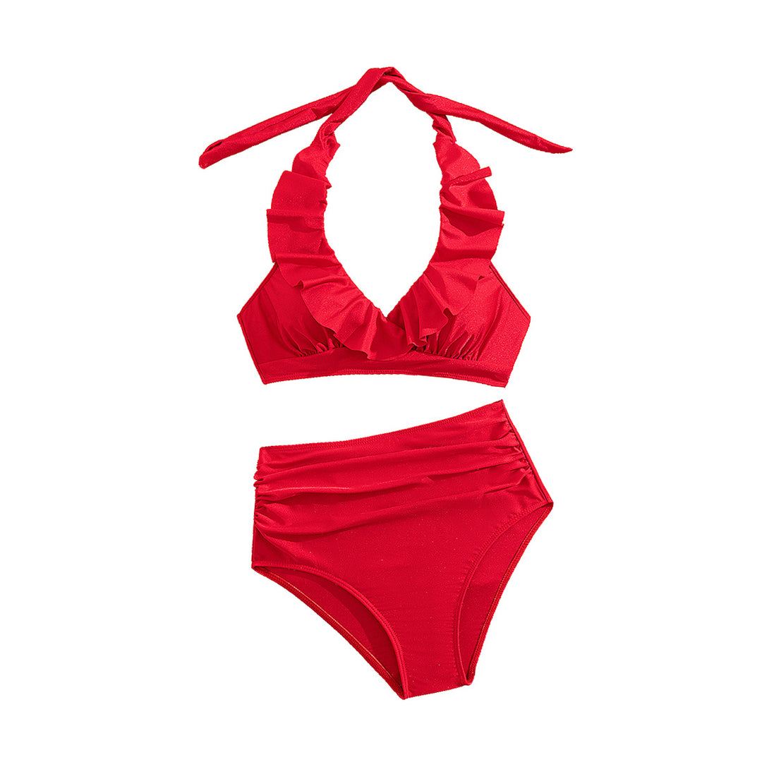 Damer højtaljede bikini med voluminøst flæse-design Skovae