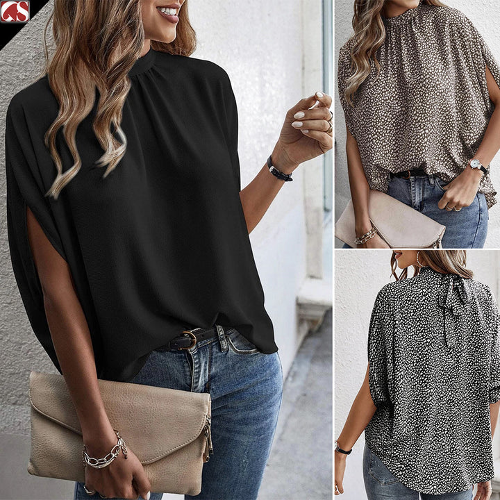Dame Blusenshirt med afslappet ståkrave og elegante foldedetaljer Stilla